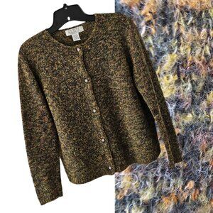 Petite Sophisticate Space Dye Bouclè Wool Acrylic Round Neck Cardigan | EUC | MP